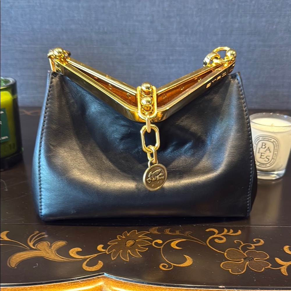 Etro Black and Gold Shoulder Bag with Luxurious Leather